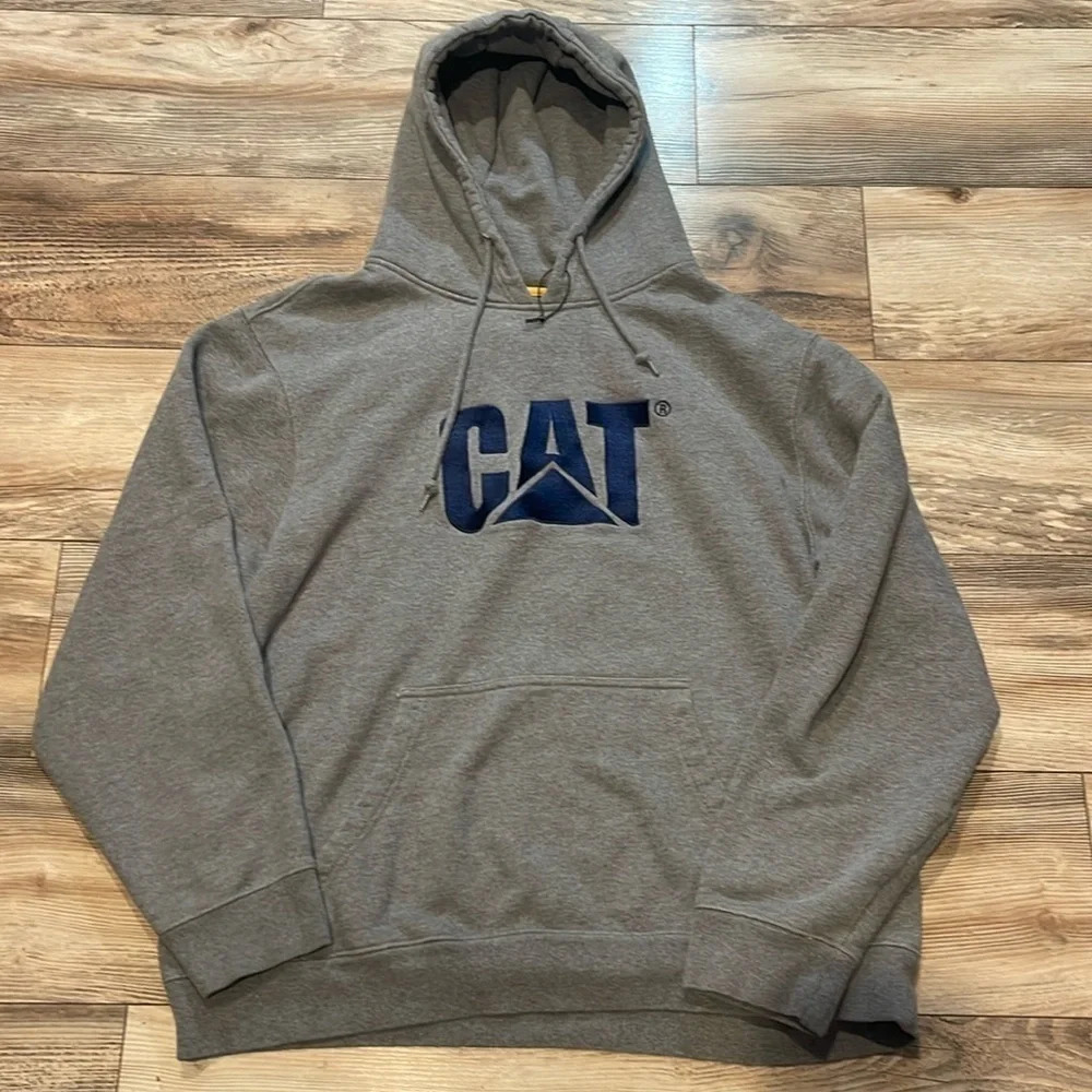 NWOT CAT Caterpillar Hoodie Sweatshirt Mens XXL Fits Like Large Gray Navy Work